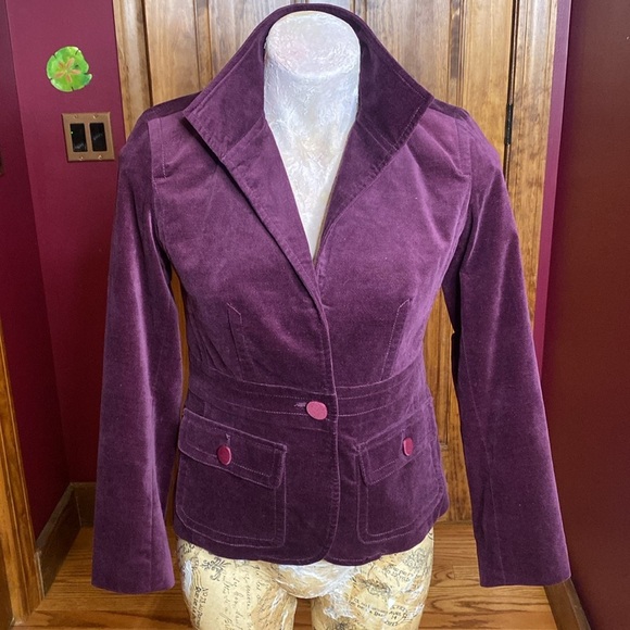 Talbots Petites Grape Purple Festive Velvet Blazer Jacket Sz 2 P - Picture 3 of 12